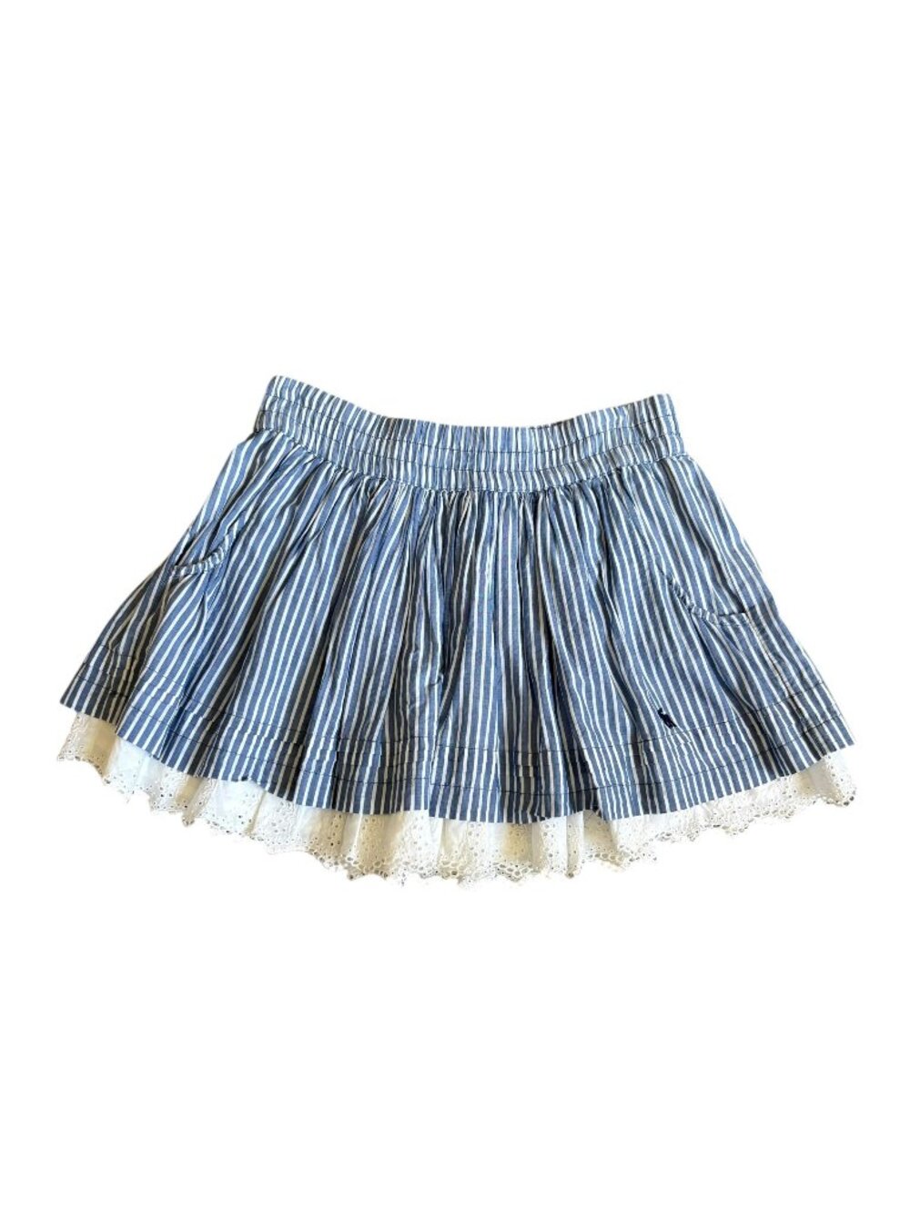Abercrombie and Fitch Blue Striped Mini Skirt Ruffle Lace Y2K Large